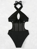Halter Mesh Sheer Underwired One Piece Swimsuit Women Swimwear Female Backless Hollow Out Monokini High Cut Bathing Suit Swim