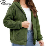 Phantasy Woman Hooded Fleece Coat Womens Casual Jacket Soft Heavy Autumn Winter Solid Hooded Jacket Ladies Outwear Overcoat