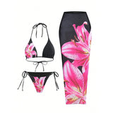 XS - L Floral Flowers With Skirt Bikini Female Swimsuit Women Swimwear Three-pieces Bikini set Bather Bathing Suit Swim V6788B