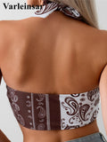 XS - L Sexy Printed Splicing Halter Knotted Bikini Top Female Swimsuit Women Swimwear Bather Bathing Suit Swim Beach Top V5817
