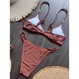 10 Colors V Neck Rhinestones Bikini Female Swimsuit Women Swimwear Padded Bather Bathing Suit Swim Two-pieces Bikini set K8138