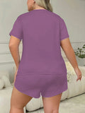 Plus Size 3XL 4XL 5XL Casual Loungewear Letters Print Pajamas Set Women's Short Sleeve Tee And Elastic Shorts Homewear