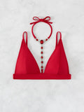 DEKA Diamond Bikini Set Crystal Necklace Halter Red Swimsuit Women Sequins Bathing Suit Stones Swimwear Glitter Push Up Monokini