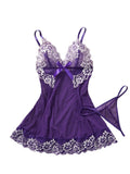 Purple Sexy Lingerie Women Lace See Through Babydoll Dress Slim Soft V Neck Full Slip Sleepwear Erotic Underwear Festival Gift