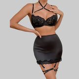 Toucheart Sexy Lingerie Set for Women Mesh Perspective Bra Set Lace Lace Splicing Sexy Hip-pack Skirt Sexy Underwear Garters Set