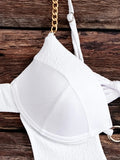 2026 Cut Out Chain Link Swimsuit One Piece Solid Monokini Swimwear Women Push Up Bathing Swimming Swim Suit Female Beach Wear