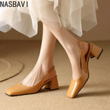 NASBAVI Women's Block Heels Pumps Shoes Elegant Summer Sandals Green Pink Close Toe Slingback Office Wedding Dress Shoes Female
