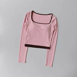 Autumn New Contrasting Yoga Suit for Women with Chest Pad Top Slim and Slim Pilates Running Sports Fitness Long Sleeves Shirts