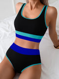 Vintage Black Pink Patchwork Bikini Set 2025 Women Sports Push Up High Waist Swimsuit Summer Bathing Suit Pool 2 Piece Swimwear