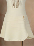 Vintage Dress One Piece Swimsuit 2026 Women Beige Punching Rope V Neck Tummy Control Swimwear Summer Bathing Suit Monokini