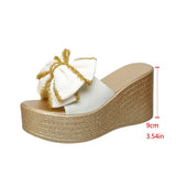 Street Bow Knot Chunky Platform Slippers Women Fashion Round Toe High Heel Sandals Woman Plus Size Wear-Resistant Slides Mujer