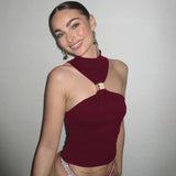 FDYOUI 2026 Summer Halter Neck Off Shoulder Corset High Street Women Sexy Sleeveless Crop Top Hollow Out Slim Tank Tops Clubwear