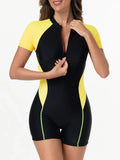 2026 Zipper Short Sleeves Slim Swimsuit Women One Piece Swimwear Female Bathers Bathing Swimming Swim Surf Suit Beachwear XXL