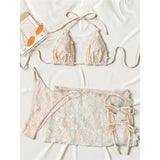 S - XL Three-pieces Bikini set With Skirt Flowers Sequins Bikini Female Swimsuit Women Swimwear Bather Bathing Suit Swim V7864