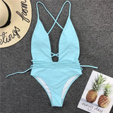 Sexy Deep V Neck Wrap Around Female Swimwear One Piece Swimsuit Women Backless Monokini High Leg Cut Bathing Suit Swim Beachwear