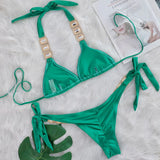 Halter Brazilian Rhintstones Diamond Bikini Women Swimsuit Female Swimwear Two Pieces Bikini Set Scrunch Butt Bathing Suit Swim