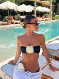 3D Flowers Striped Bikinis Strapless Bandeau Bikini 2025 Female Swimsuit Women Swimwear Two-pieces Bikini Set Bathing Suit Swim