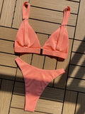 Ribbed Triangle High Cut Bikini Women Swimsuit Female Thong Swimwear Two Pieces Bikini Set Rings Bather Bathing Suit Swim Lady