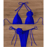 S - XL Sexy 3D Flowers Halter Strappy Bikini Women Swimwear Female Swimsuit Two-Pieces Bikini Set Bather Bathing Suit Swim V5297