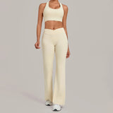 Breathable Stretch Yoga Sets Women Quick Drying Shockproof Sports Bra High Waist Bell Bottom Pants Gym Two-piece Fitness Suit
