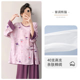 Plus size mother's cotton silk pajamas spring and summer new Chinese style can be worn outside home clothes Mother's Day gift