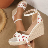 EUR Size 45 Leisure Espadrille Wedge Sandals Women Cherry Summer High Heels Shoes Beach Vacation Platform Ankle Strap Sandals