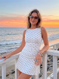 2026 Fashion Women Tank Dress Dots Print/Solid Color Sleeveless Slim Fit Ruched Short Dress for Daily Office Party