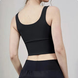 Women Sports Vest Sleeveless Round Neck Zipper Closure Fitness Bra Seamless Fabric Front Zipper Removable Chest Pad Underwear
