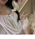 High-quality Set French Sweet Bow Strap Summer Princess Girl Style Thin Square Neck Crop Tops Pink Clothes Outfits For Women 8BH