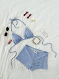 Sexy Blue Plaid Bikini Set 2026 Women Bow Strap Bandage Push Up High Waist Panties Swimsuit Beach Bathing Suit 2 Piece Swimwear