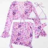 4 Pieces String Bikinis 2026 Women Sexy Swimwear Female Floral Swimsuit Bathers Bathing Swimming Swim Suit Beachwear Summer