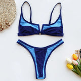 S - XL Splicing V Shaped Thong Bikini Women Swimsuit Female Swimwear Two Pieces Bikini Set Bather Push Up Bathing Suit Swim Lady