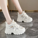 Breathable Chunky White Sneakers for Women Fashion Laser Thick Bottom Vulcanize Shoes Woman 2025 Lace Up Platform Running Shoes
