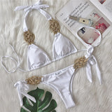 5 Colors Sexy Bikini Women Solid Hand-woven Knot Swimwear Swimsuit Female Bandage Halter Beach Bikini Set Bathing Suit Banadores