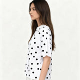 Women Dots Print T-shirs Crew Neck Short Sleeve Summer Loose Vintage Tops for Casual Daily
