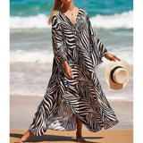 Sexy Zebra Printed V Neck Tunic Beach Cover Up Cover-ups Beach Dress Beach Wear Beachwear Beach Long Dress Female Women V4159