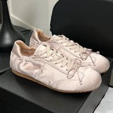 2026 Brand New Summer Satin Pink Cute Ballet Flats Shoes Women Sweet Casual Sneakers Shoes Trainers Comfy Walk Daily Footwear