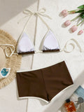 New Coffee Patchwork Two Piece Bikini Set 2026 Women Halter Push Up Bra High Waist Swimsuit Summer Holiday Bathing Suit Swimwear