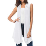 Women Sleeveless Cardigan Vest Summer Solid Color Open Front Draped Mid-length Asymmetric Hem Waistcoat Lightweight Coat