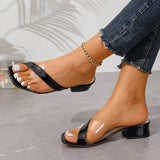 2026 Summer New Fashion Open Toe Solid Color Simple Leather Surface Versatile Candy Color Large Slippers Square Heel Shoes Women