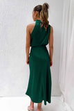 Foridol One Shoulder Turtleneck Tank Satin Women Party Dress Robe Zip Sleeveless Elegant Vintage Folds Women Clothing 2025