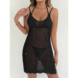 Crochet Knitted Hollow Out Halter Mini Dress Tunic Beach Cover Up Cover-ups Beach Dress Beach Wear Beachwear Female Women V8210