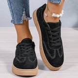 All Match Black Faux Suede Sports Shoes for Women Lace Up Low Top Sneakers Woman Sewing Wear Resistant Vulcanize Shoes Ladies