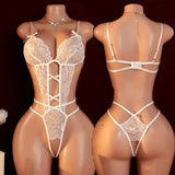 Transparent  Lace Lingerie Deep V Hollow Open Bra Erotic Lingerie Set Sexy Crotchless Bodysuit Temptation Pajamas Hot Underwear