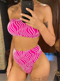Sexy Wave Striped Bandeau High Waist Bikini Female Swimsuit Women Swimwear Two-Pieces Bikini Set Bather Bathing Suit Swim V5445