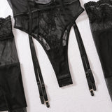 New Lace perspective Sexy Backless Slim Fit curve S-shaped Figure Sexy Seductive Lingerie Jumpsuit Two-piece Set