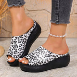 Summer Leopard Print Wedges Slippers Women 2026 Plus Size 43 Peep Toe Platform Sandals Woman Light Thick Sole Sandles Female