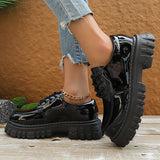 Black Patent Leather Platform Loafers Women 2025 Autumn Thick Bottom Pu Leather Shoes Woman Plus Size Lace Up Student Shoes 42