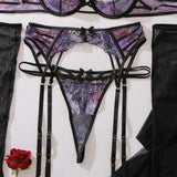 Toucheart Erotic Lingerie Fashionable Bow Accessories Contrasting Color Embroidery Hollow Slim Fit Women Sexy Lingerie Split Set