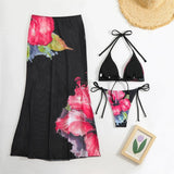 10 Color Flowers Halter Bikini Female Swimsuit Women Swimwear Three-pieces Bikini set With Skirt Bather Bathing Suit Swim V6637C